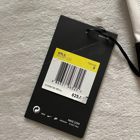 White with Black Nike Swoosh and Trim, Size S Kids Spot Bra, NEW! - Picture 6 of 8